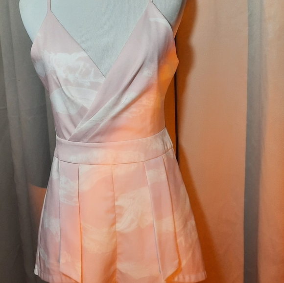 L'ATISTE Pants - L'atiste Romper Marblized in Pink & White Sz small